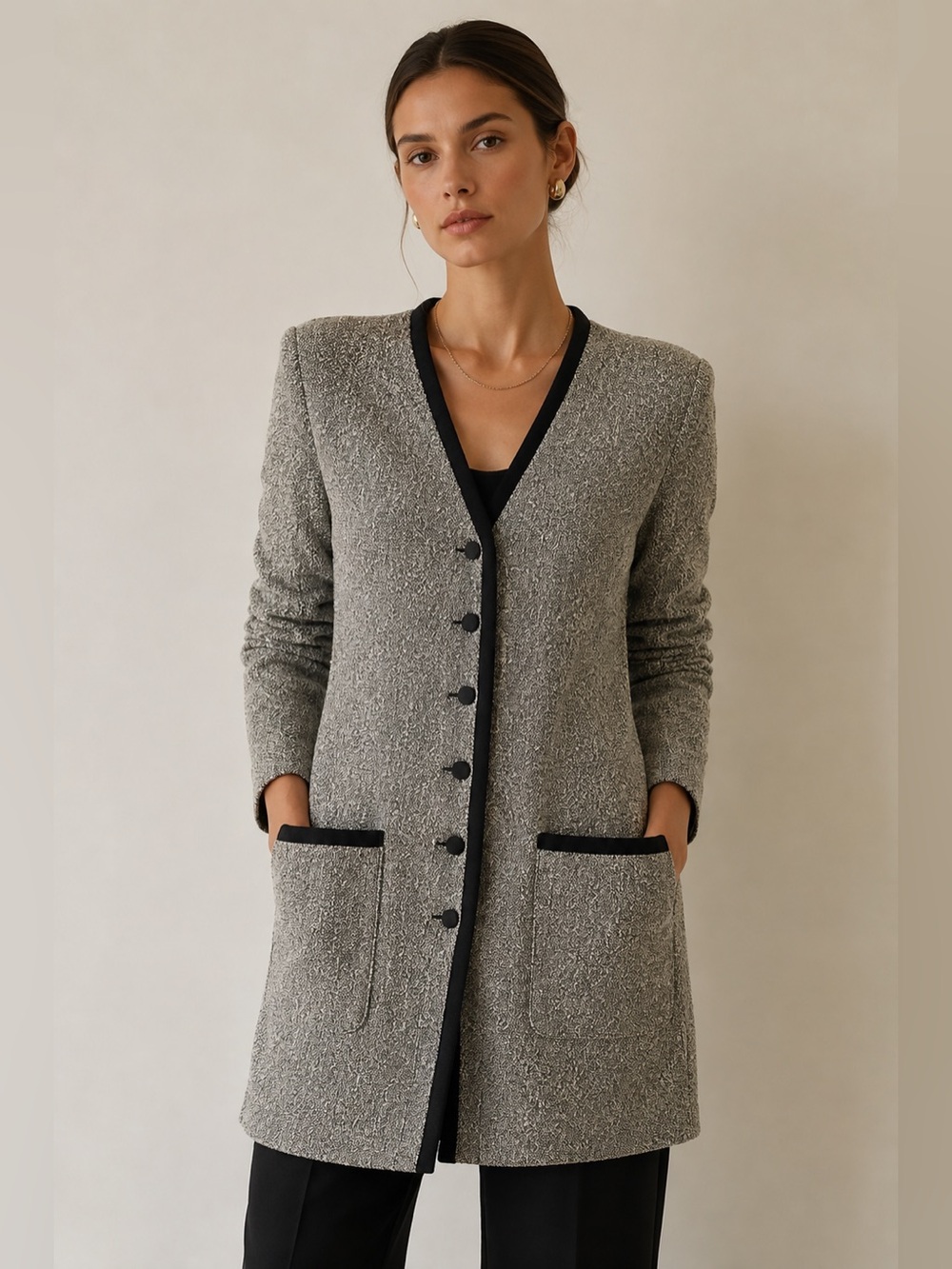 Vintage CHIAB Holt Renfrew Longline Knit Blazer Cardigan 80s Bouclé